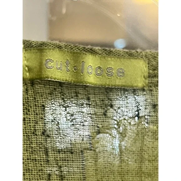 Cut Loose Linen Blend Polka Dot Tunic Top Green Lagenlook OS Hippie.     X - Picture 6 of 7